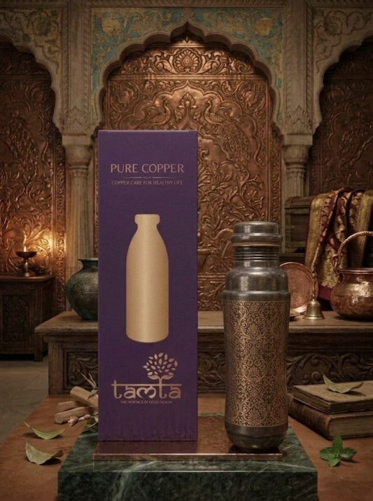 ETCHING Heritage Copper Bottle –  1200 ml, Matte Finish E013 - अमृत