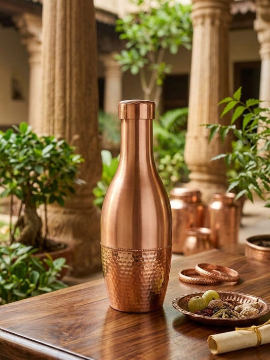 Pure Copper Water Bottle Tatva H007 – Hammered Finish, 1100 ml शुद्ध