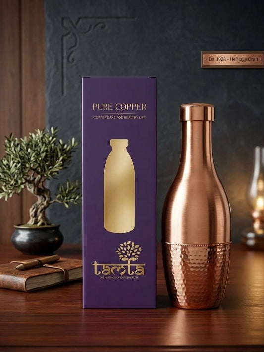 Pure Copper Water Bottle Tatva H007 – Hammered Finish, 1100 ml शुद्ध