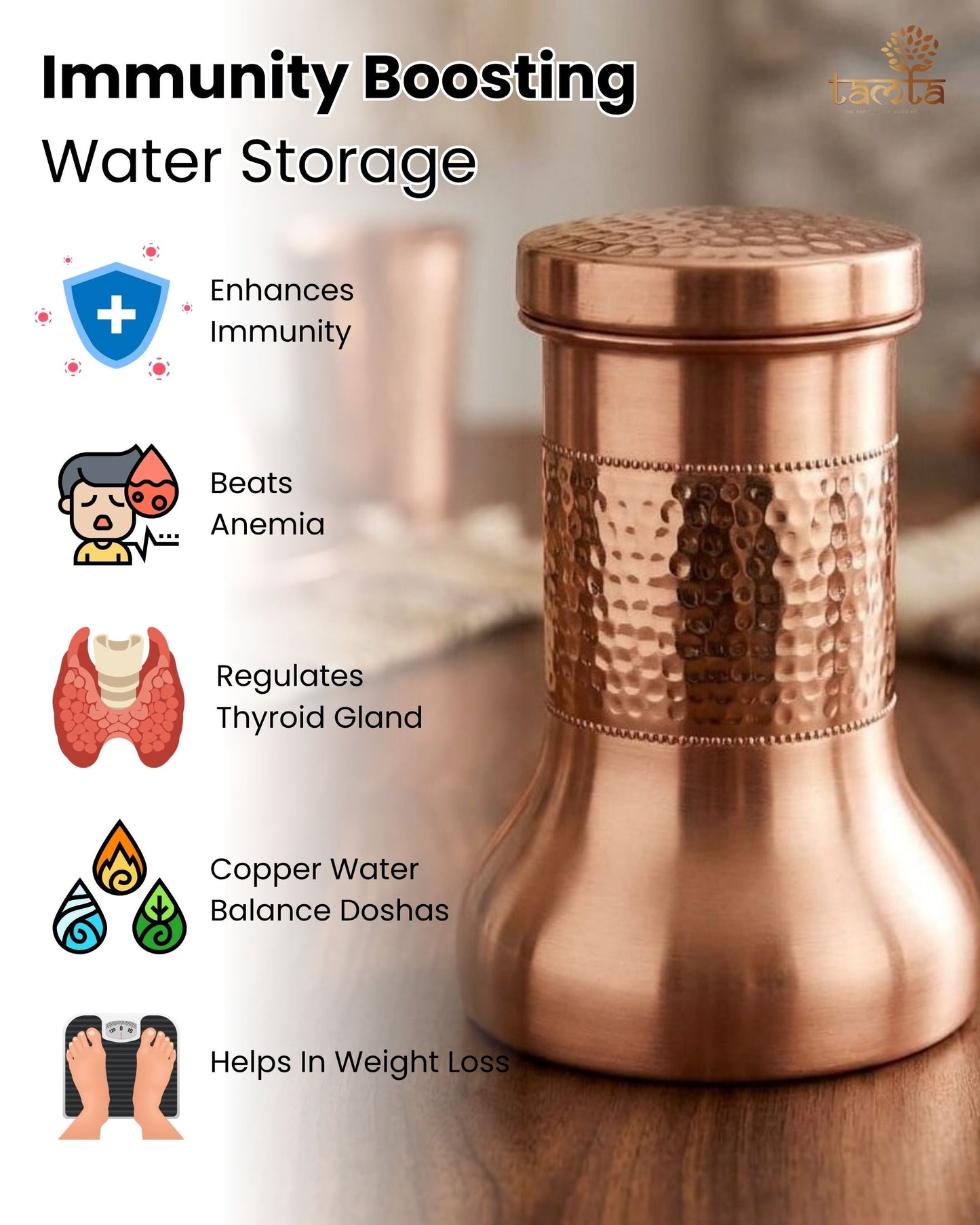 Pure Copper Water Bottle – Hammered Finish, 950 ml आरोग्य