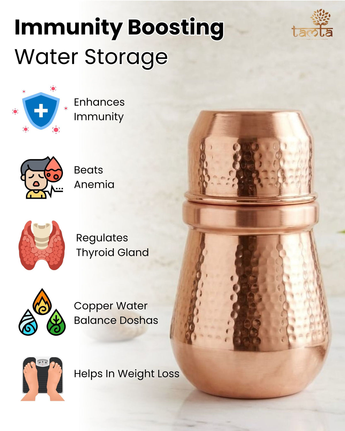 Pure Copper Water Bottle – Hammered Finish, 950 ml H011 जल