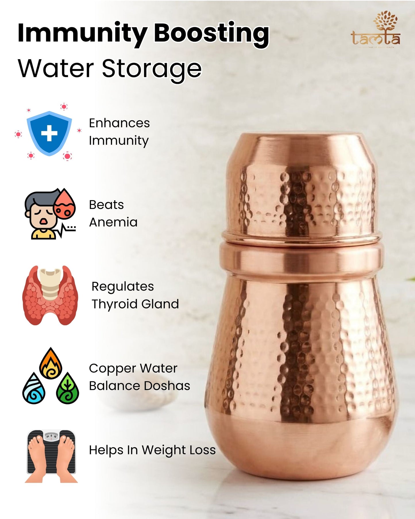 Pure Copper Water Bottle – Hammered Finish, 950 ml H011 जल