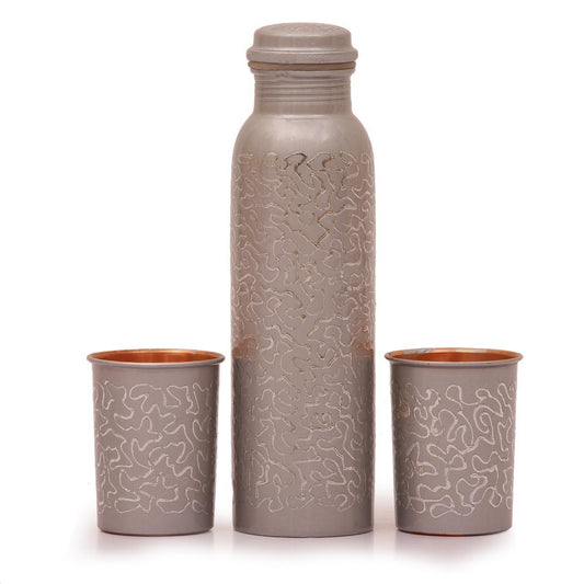 Printed Design Copper Bottle with Set of 2 Glasses