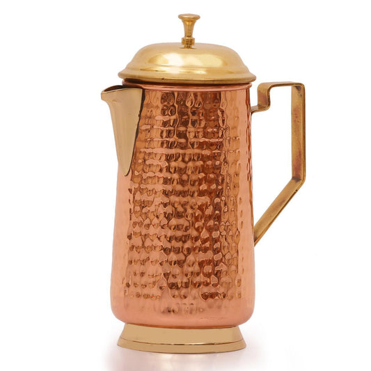 Pure Copper Hammered Jug Pitcher & Brass Handle