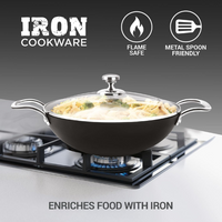 Iron Kadhai With Glass Lid 24CM