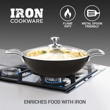 Iron Kadhai With Glass Lid 24CM