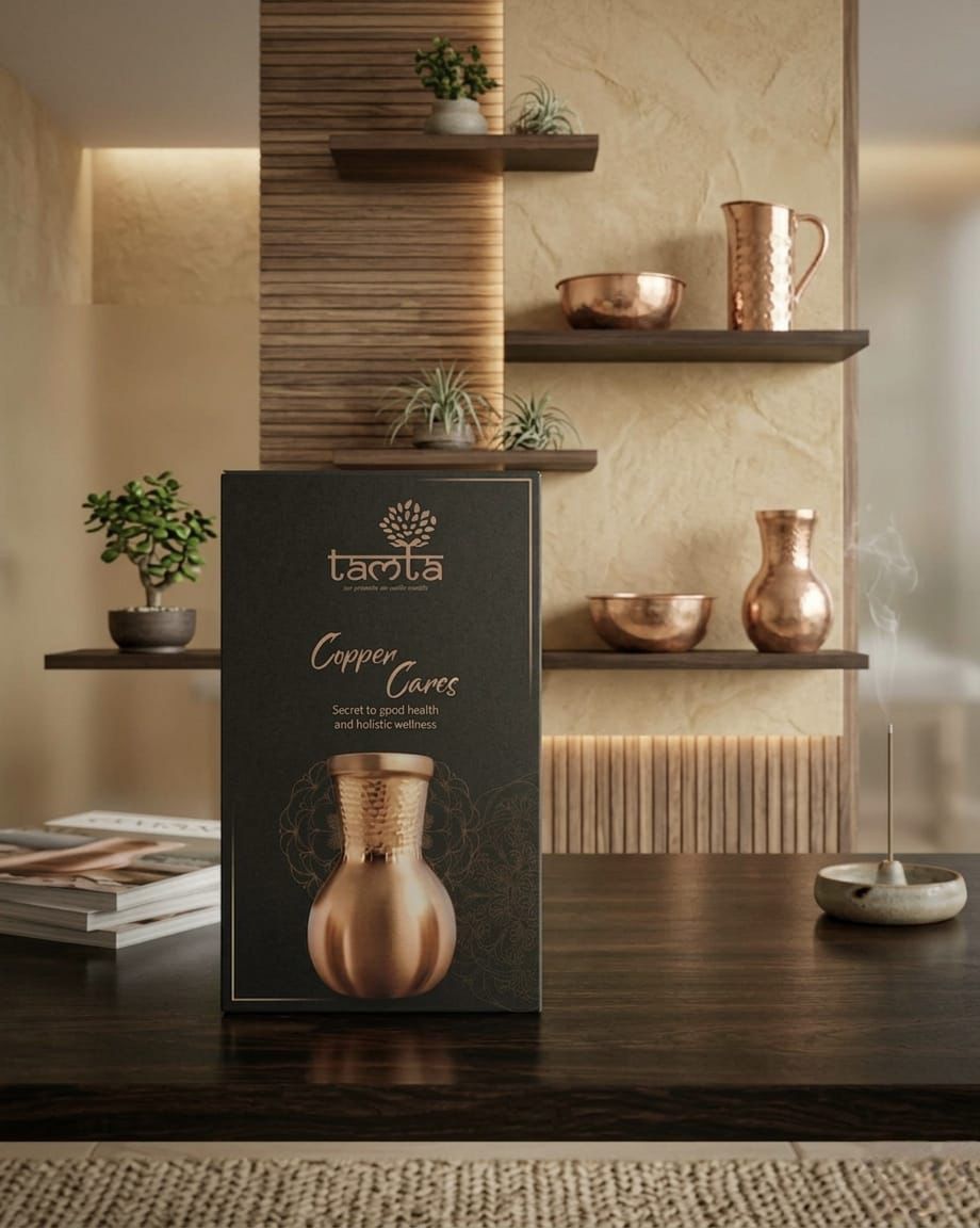 Surahi Handcrafted Copper Bottle - 950 ml Matte Finish  S005- सौभाग्य