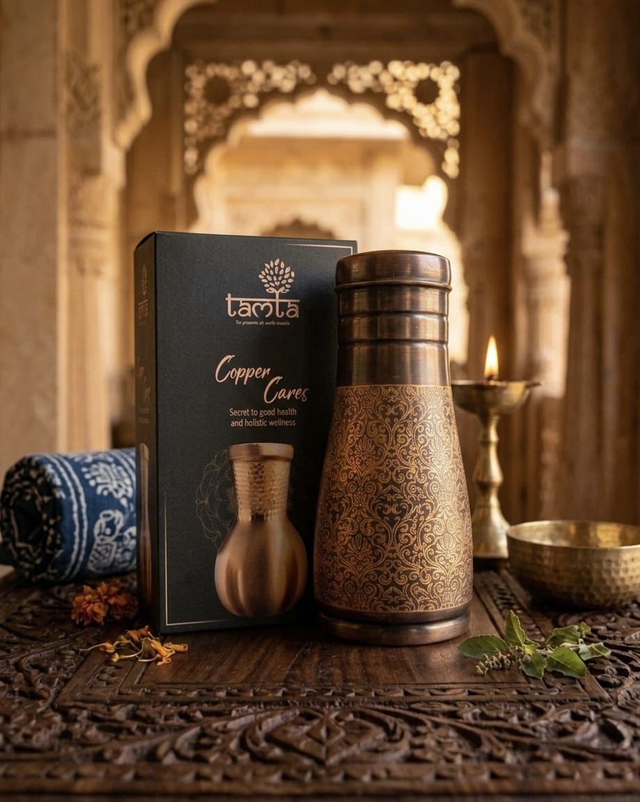 Surahi Handcrafted Copper Bottle - 950 ml Matte Finish  S005- सौभाग्य
