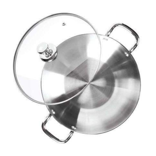 Stainless Steel Sandwich Bottom Kadhai with Glass Lid 24CM