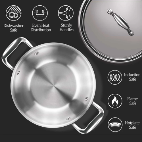 Triply Stainless Steel Kadhai with Lid 20CM