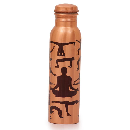 Copper Water Bottle, 1L, Set of 1,Yoga Printed