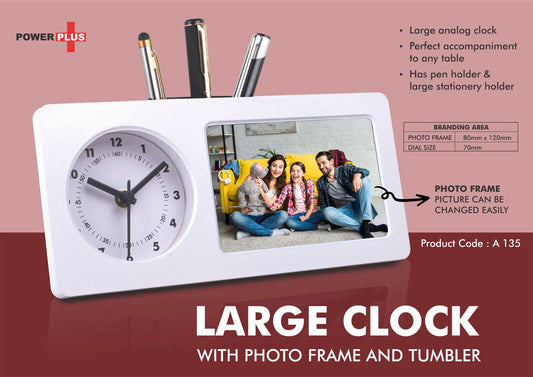 A135 – Large clock with photo frame and tumbler