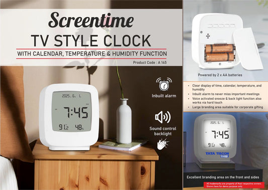 A 145 - Screentime TV Style Digital Clock (with Calendar, Temperature & Humidity Function)