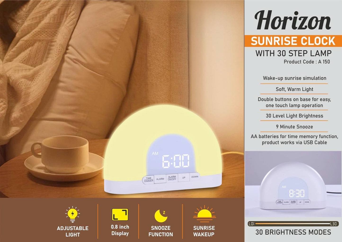 A 150 - Horizon Sunrise Clock (with 30 Step Lamp)