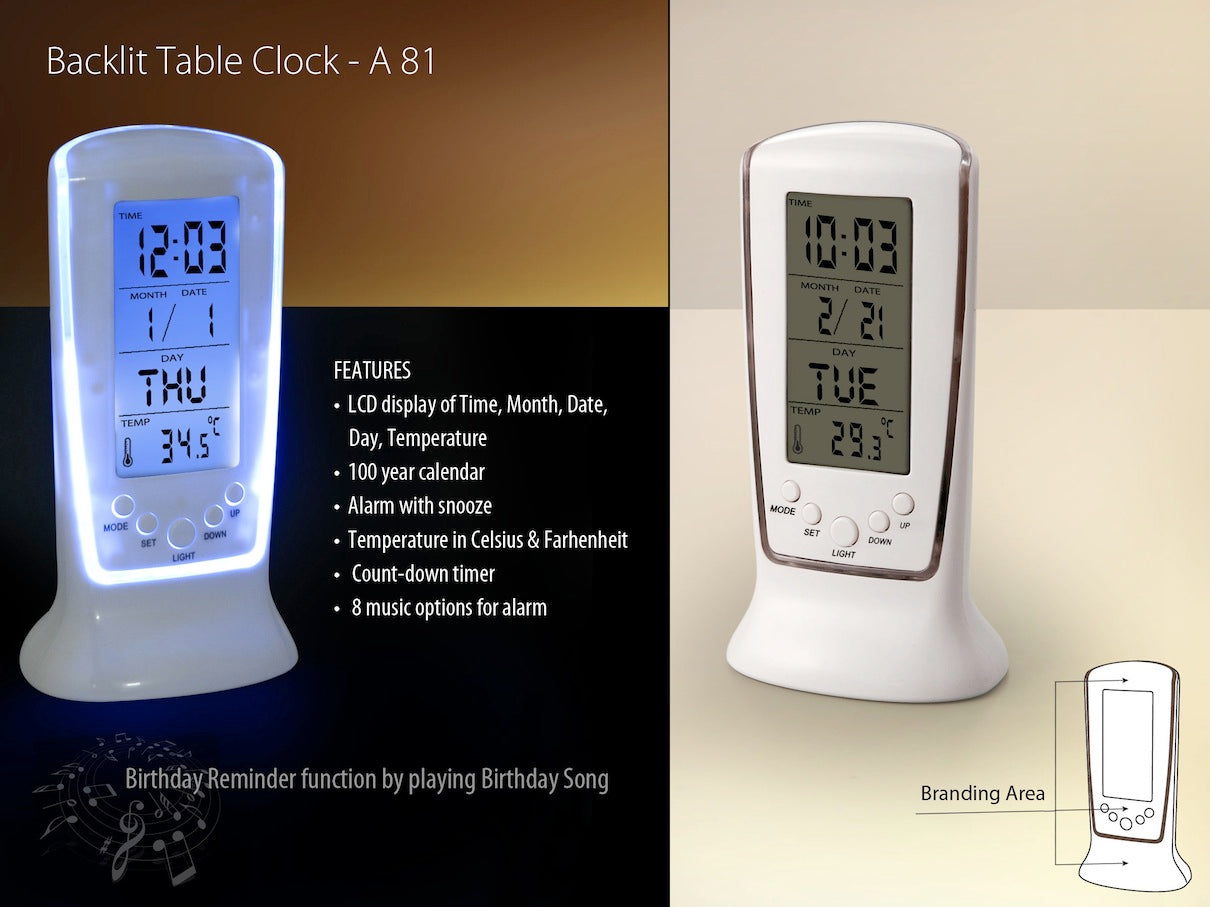 Thrivanta Digital Square Alarm Clock Temperature Calendar Table Desk Clock with LCD Display and Back Light