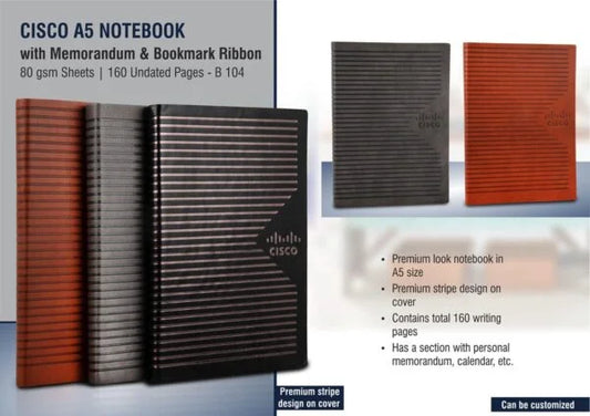 B104 – Cisco A5 notebook with memorandum & Bookmark ribbon| 80 gsm sheets | 160 undated pages