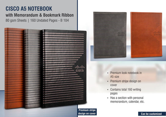 B104 – Cisco A5 notebook with memorandum & Bookmark ribbon| 80 gsm sheets | 160 undated pages