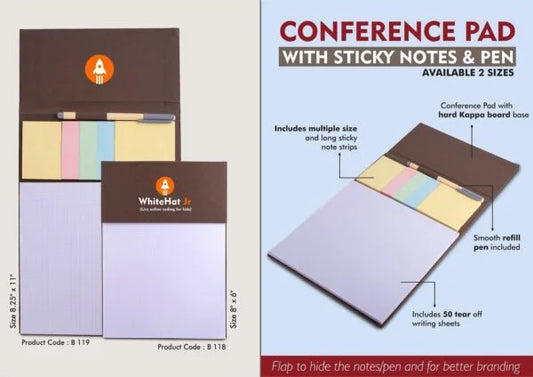 B119 – Conference Pad with Sticky notes & Pen | A4 Size | 50 writing sheets