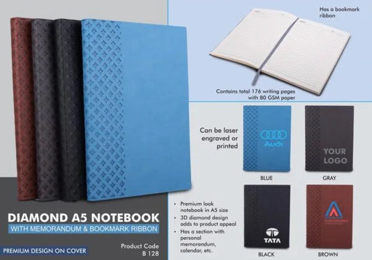 B128 – Diamond A5 notebook with memorandum & Bookmark ribbon