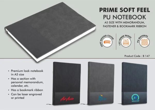B147 – Prime Soft feel PU notebook | A5 size | With memorandum and Bookmark ribbon