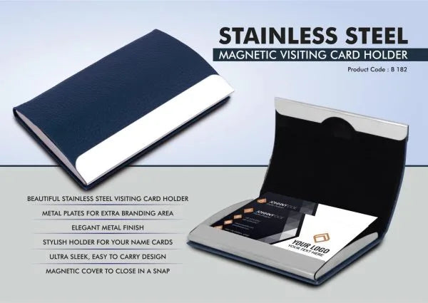 B182 – Stainless Steel Magnetic Visiting Card holder- Blue