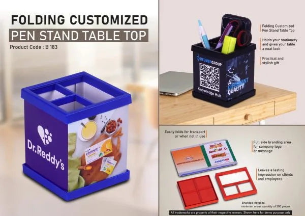 B183 – Folding Customized Pen Stand Table Top | Folds for transport or when not in use