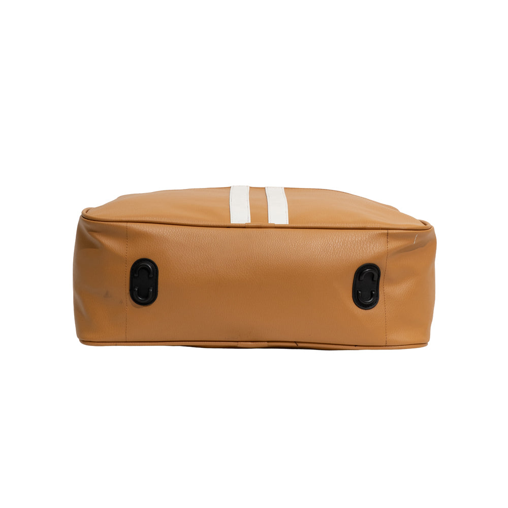 Tan Brown Retro Striped Faux Leather Travel Duffle Bag (Model: TXL402)