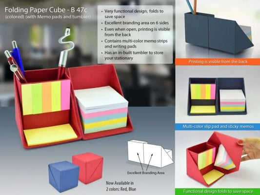 B47C – Folding paper cube in color (with memopad and tumbler)