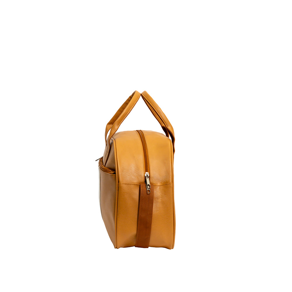 Tan Brown Retro Striped Faux Leather Travel Duffle Bag (Model: TXL402)