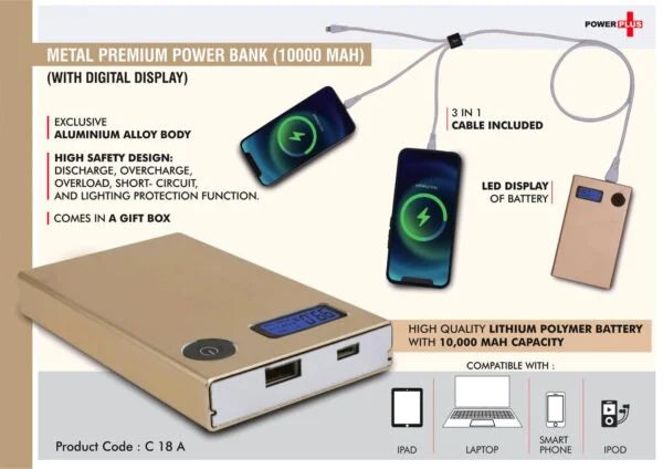 C18a – Magic box Premium Power Bank (10000 mAh) (in-built cables) (for all smartphones)