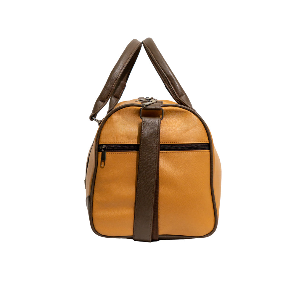 Tan Brown & Coffee Trim Faux Leather Travel Duffle Bag (Model: R406)