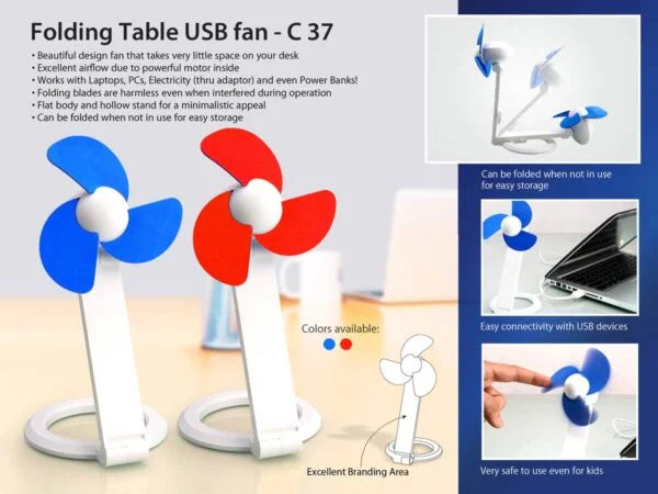 C37 – Folding Table USB fan with safety blades and USB cable