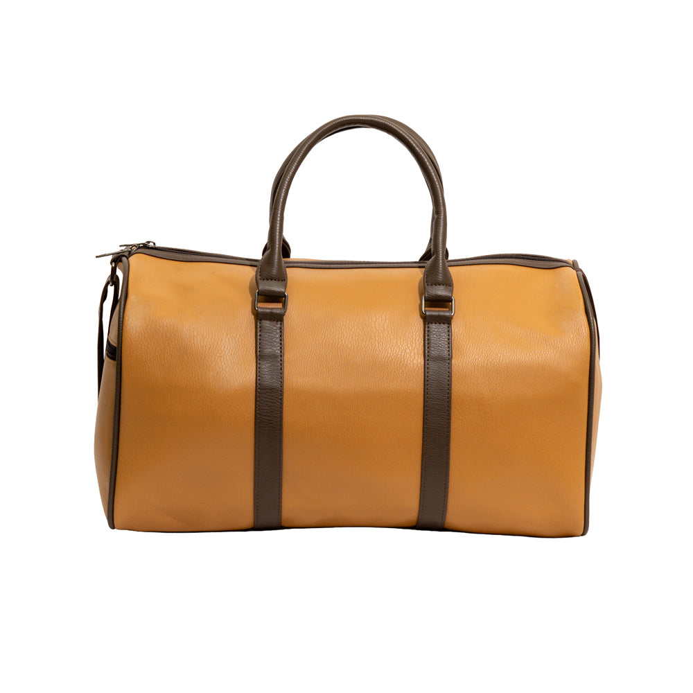 Tan Brown & Coffee Trim Faux Leather Travel Duffle Bag (Model: R406)