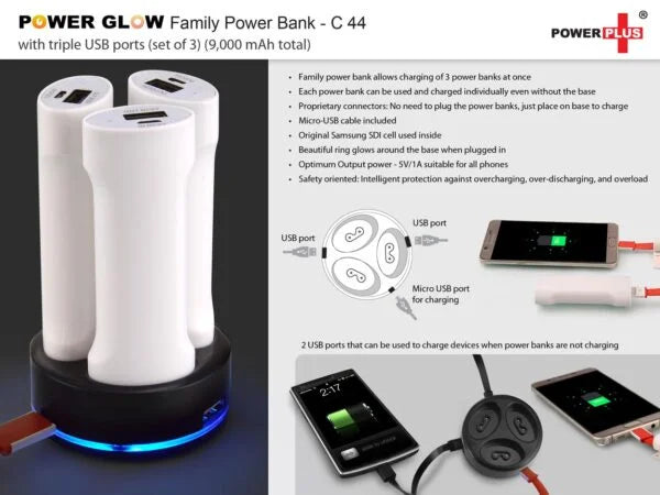 C44 – Family power bank with triple USB ports (set of 3) (9,000 mAh)