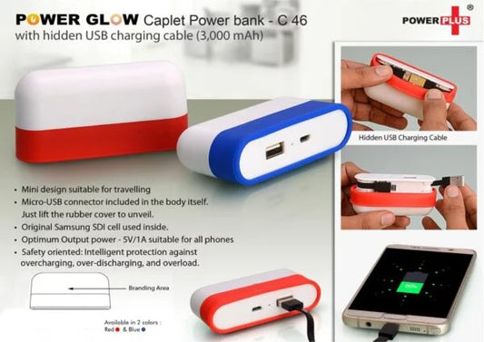 C46 – Caplet Power bank with hidden wire (3,000 mAh)