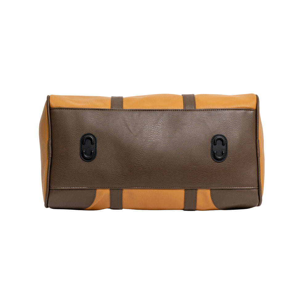 Tan Brown & Coffee Trim Faux Leather Travel Duffle Bag (Model: R406)