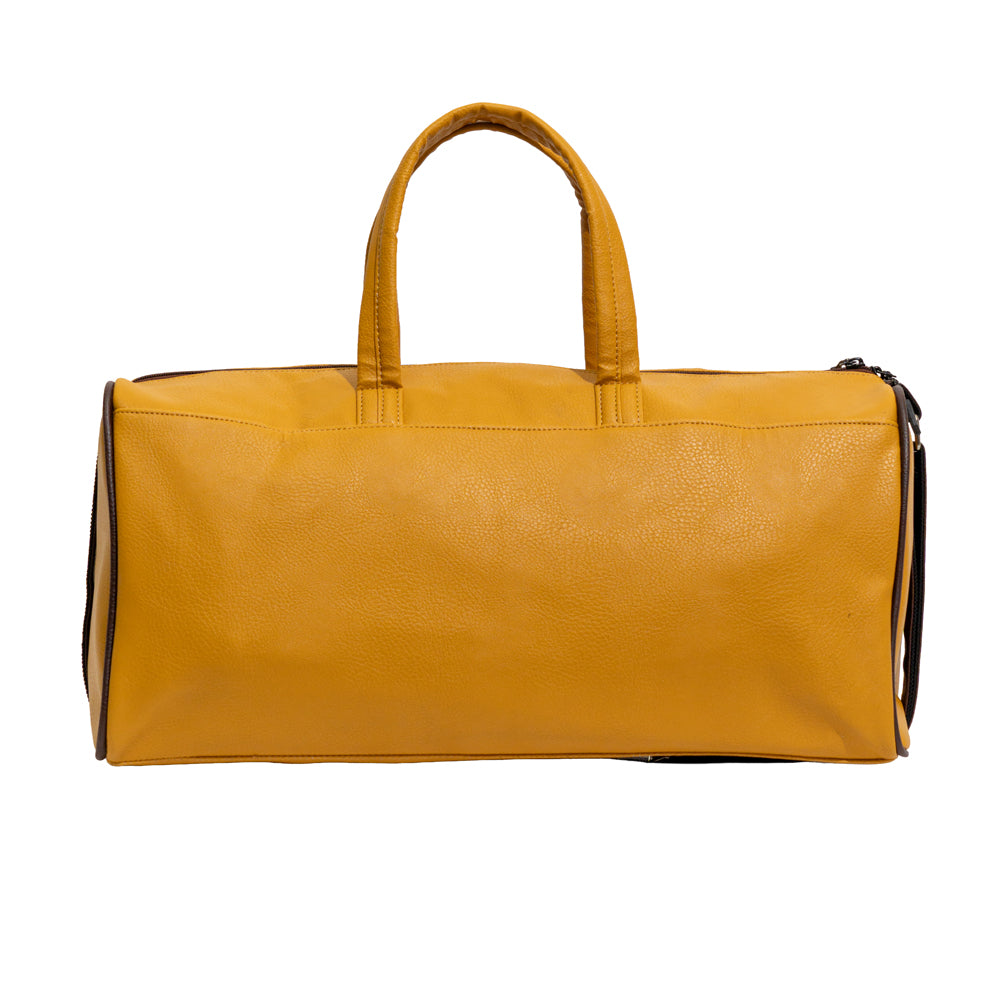 Tan Brown & Coffee Trim Faux Leather Travel Duffle Bag (Model: R406)