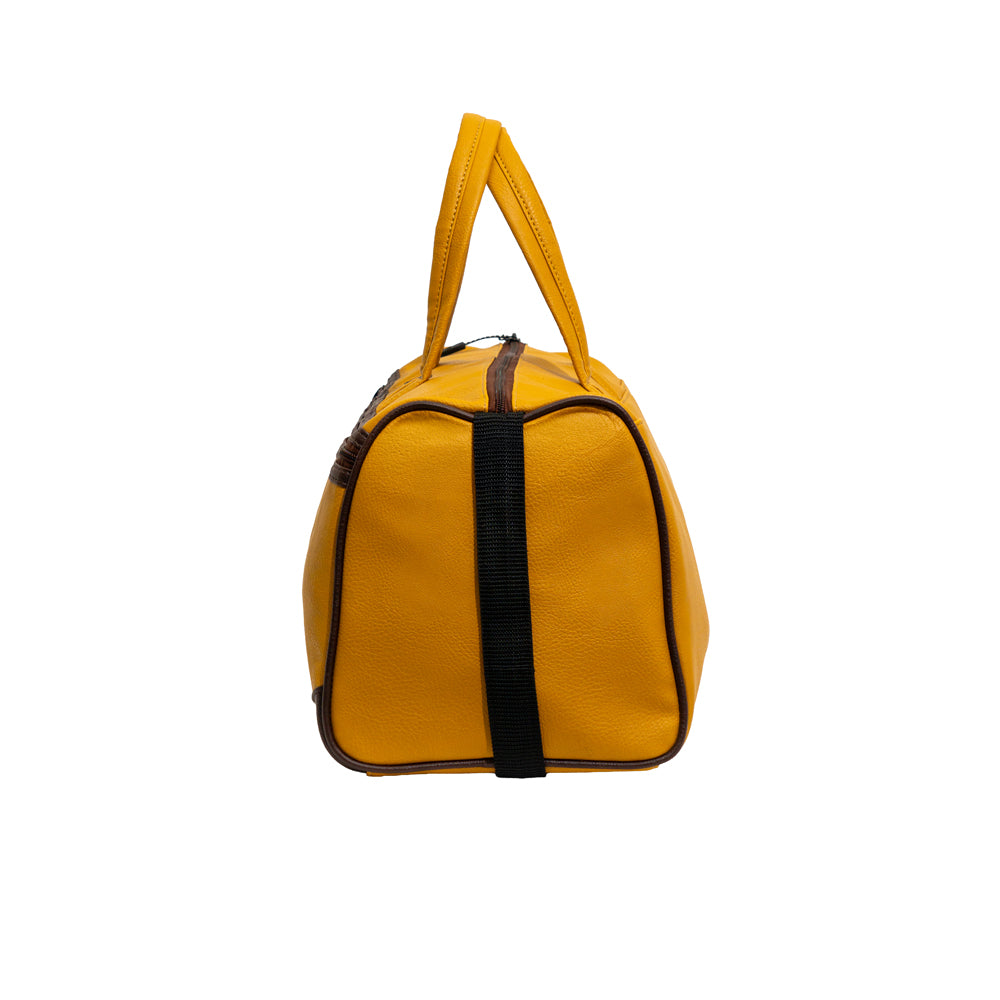 Tan Brown & Coffee Trim Faux Leather Travel Duffle Bag (Model: R406)