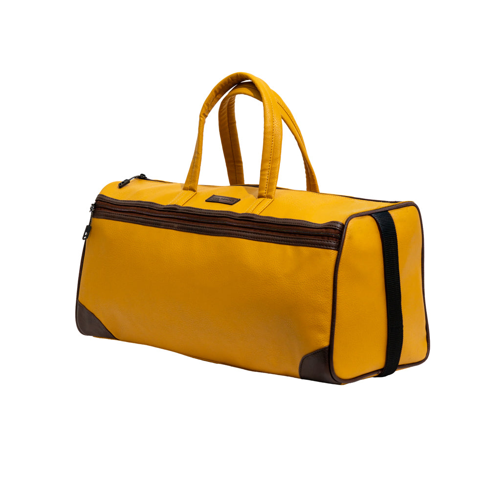 Tan Brown & Coffee Trim Faux Leather Travel Duffle Bag (Model: R406)