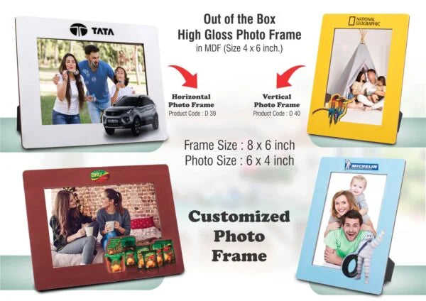 D40 – Out of the box High Gloss Photo Frame in MDF | With customized frame & insert | Photo size 4×6 inch