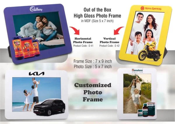 D41 – Out of the box High Gloss Photo Frame in MDF | With customized frame & insert | Photo size 5×7 inch | Horizontal