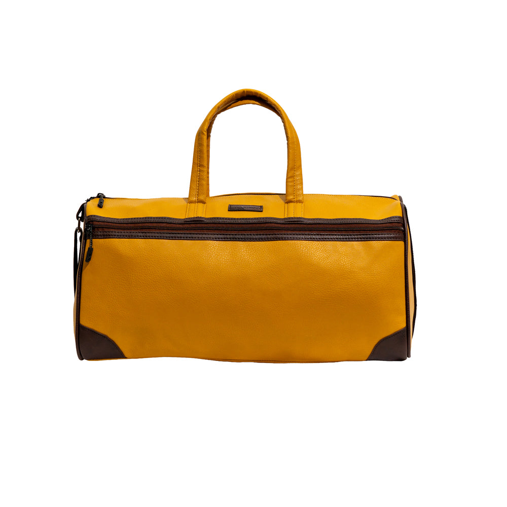 Tan Brown & Coffee Trim Faux Leather Travel Duffle Bag (Model: R406)