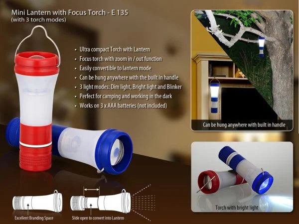 E135 – Mini Lantern with focus torch (with 3 torch modes)