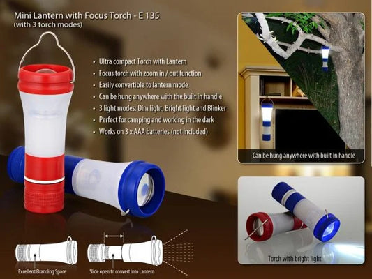 E135 – Mini Lantern with focus torch (with 3 torch modes)