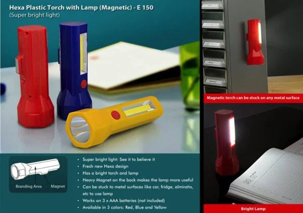E150 – Hexa plastic torch with lamp (magnetic)