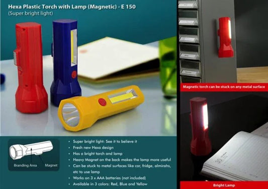 E150 – Hexa plastic torch with lamp (magnetic)