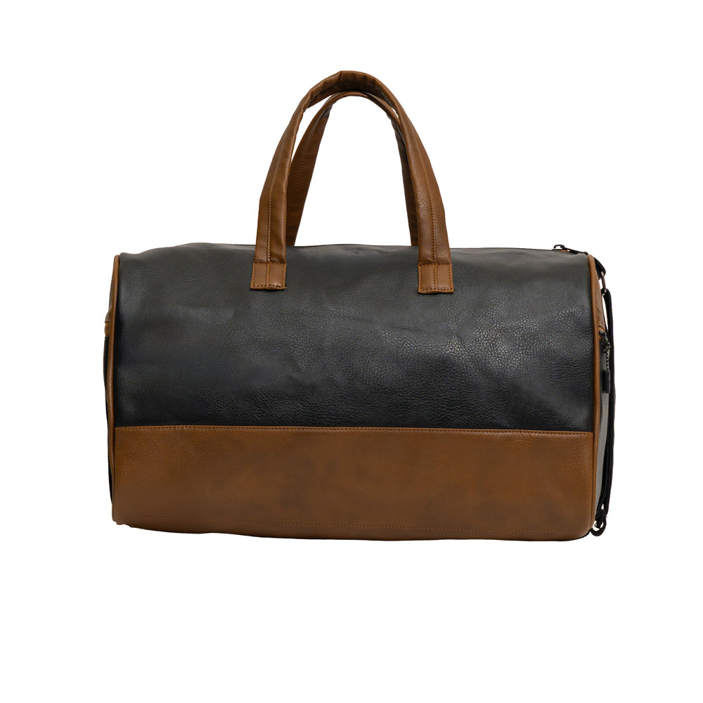 RENOVA Black & Tan Brown Dual-Tone Faux Leather Travel Duffle Bag