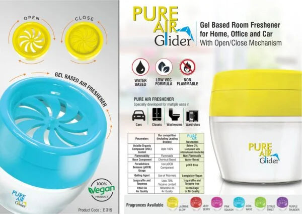 E315 – Pure Air Glider: Gel based room freshener for Home, Office and Car | With open/close mechanism