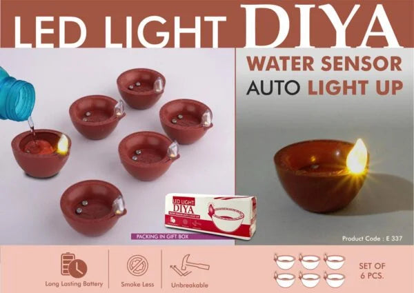 E337 – LED light diya Set of 6 | Water sensor auto light up
