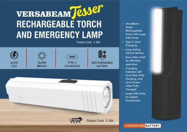 E364 – VersaBeam Tesser: Rechargeable Torch with Emergency Lamp | Type C Charging